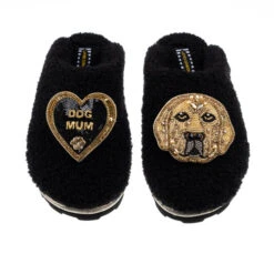 Teddy Closed Toe Slippers With Skip & Dog Mum Brooches