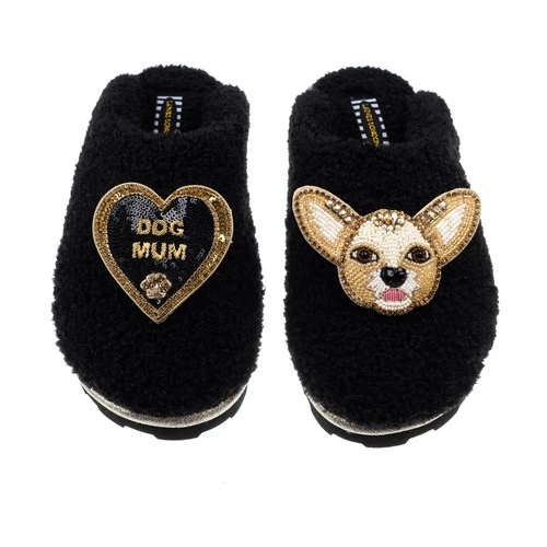 Teddy Closed Toe Slippers With Princess & Dog Mum Brooches