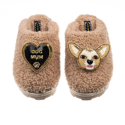 Teddy Closed Toe Slippers With Princess & Dog Mum Brooches - Image 2