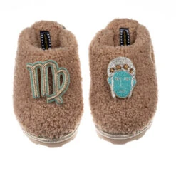 Teddy Closed Toe Slippers With Virgo Star Sign Brooches