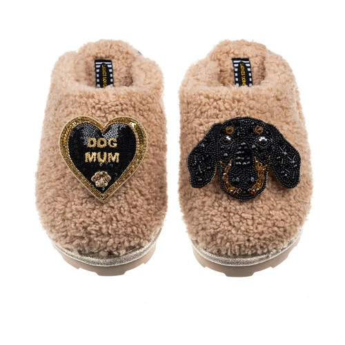 Teddy Closed Toe Slippers With Sausage & Dog Mum Brooches - Image 2
