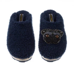 Teddy Closed Toe Slippers With Snoopy The Black Pug Brooch