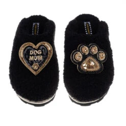 Teddy Closed Toe Slippers With Paw & Dog Mum Brooches