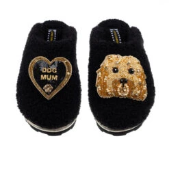 Teddy Closed Toe Slippers With Enki Doo & Dog Mum Brooches