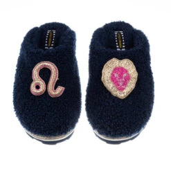 Teddy Closed Toe Slippers With Leo Star Sign Brooches