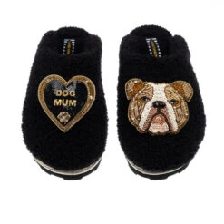 Teddy Closed Toe Slippers With Mr Beefy & Dog Mum Brooches
