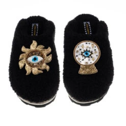 Teddy Closed Toe Slippers With Mystic Eye Brooches