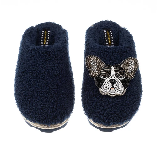 Teddy Closed Toe Slippers With Coco The Frenchie Brooch