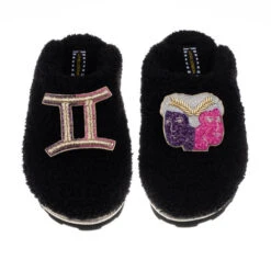 Teddy Closed Toe Slippers With Gemini Star Sign Brooches