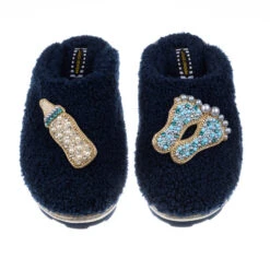 Teddy Closed Toe Slippers With Baby Boy Brooches