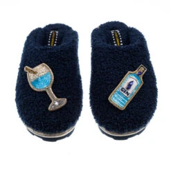 Teddy Closed Toe Slippers With Sapphire Gin Brooches