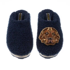 Teddy Closed Toe Slippers With Rocco The Chocolate Lab Brooch