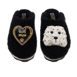 Teddy Closed Toe Slippers With Queenie & Dog Mum Brooches