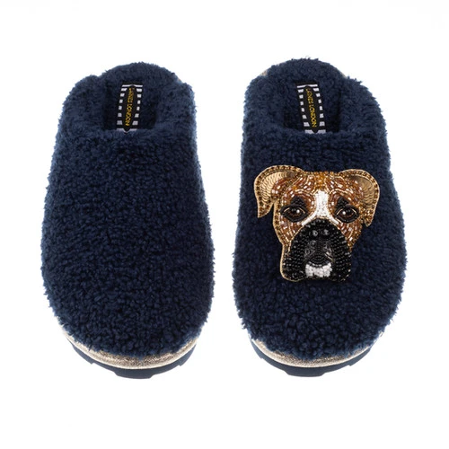 Teddy Closed Toe Slippers With Pip The Boxer Brooch