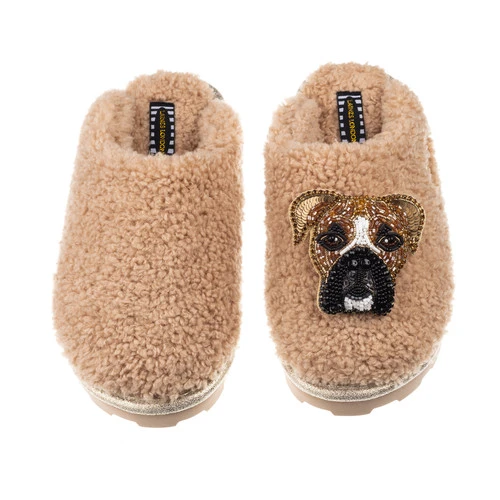 Teddy Closed Toe Slippers With Pip The Boxer Brooch - Image 2