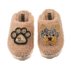 Teddy Closed Toe Slippers With Minnie & Paw Brooches