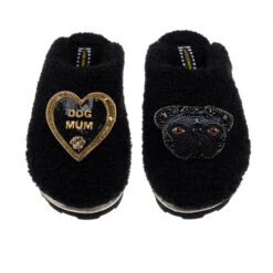 Teddy Closed Toe Slippers With Snoopy & Dog Mum Brooches