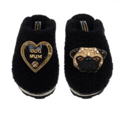 Teddy Closed Toe Slippers With Franki & Dog Mum Brooches