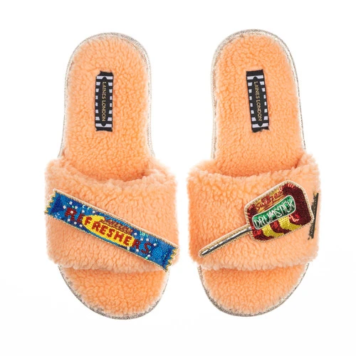 Teddy Towelling Slipper Sliders With Drumstick & Refresher Brooches - Image 3