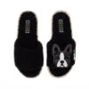 Teddy Towelling Slipper Sliders With Buddy The Boston Terrier Brooch