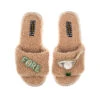 Teddy Towelling Slipper Sliders With Golfer Brooches