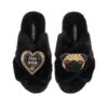 Classic Laines Slippers With Franki The Pug & Dog Mum Brooches