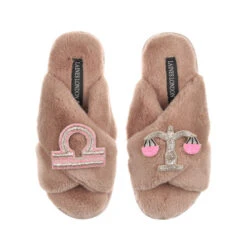 Classic Laines Slippers With Libra Star Sign Brooches