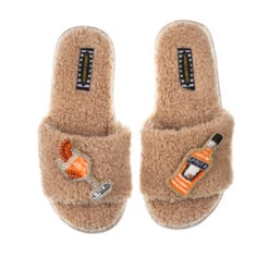 Teddy Towelling Slipper Sliders With Summer Spritz Brooches