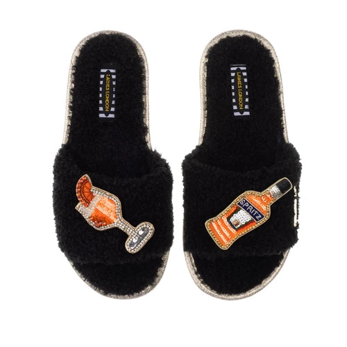 Teddy Towelling Slipper Sliders With Summer Spritz Brooches - Image 2