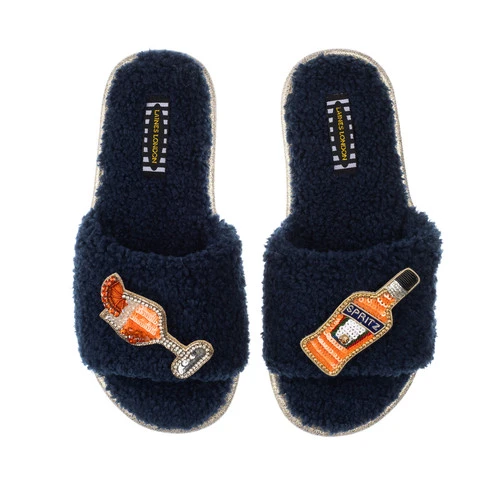 Teddy Towelling Slipper Sliders With Summer Spritz Brooches - Image 3