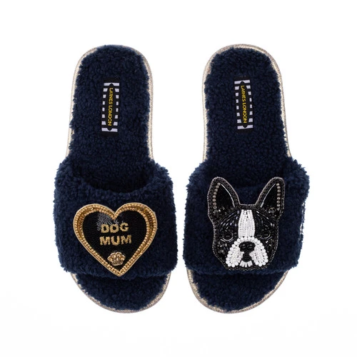 Teddy Towelling Slipper Sliders With Buddy & Dog Mum Brooches - Image 2