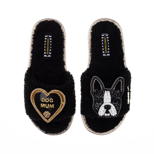 Teddy Towelling Slipper Sliders With Buddy & Dog Mum Brooches - Image 3