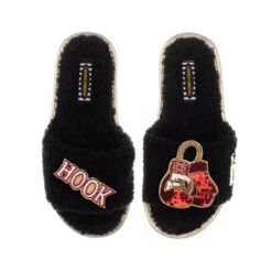 Teddy Towelling Slipper Sliders With Boxing Brooches
