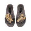 Classic Laines Slippers With Gold Lobster & Coral Brooches