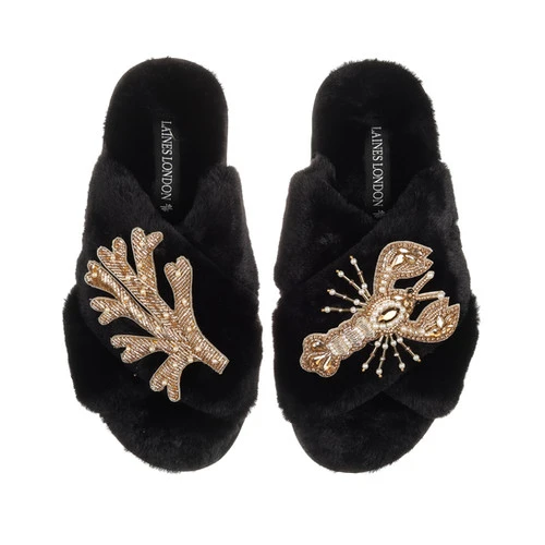 Classic Laines Slippers With Gold Lobster & Coral Brooches - Image 2