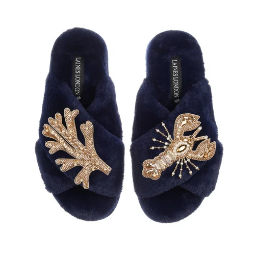 Classic Laines Slippers With Gold Lobster & Coral Brooches - Image 4