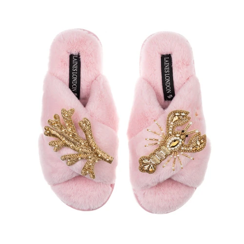 Classic Laines Slippers With Gold Lobster & Coral Brooches - Image 5