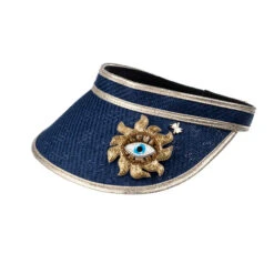 Straw Woven Visor With Mystic Eye Brooch