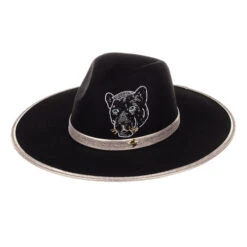 Laines London Black Couture Fedora Hat With Embellished Panther
