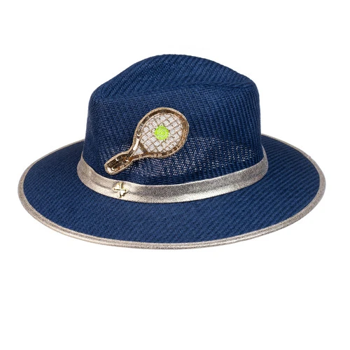 Straw Woven Hat With Embellished Tennis Brooch - Image 3