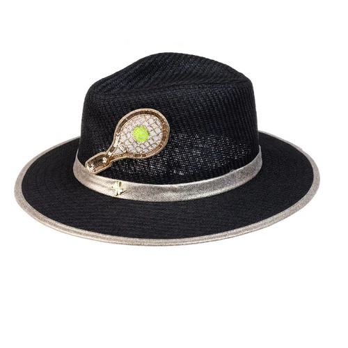 Straw Woven Hat With Embellished Tennis Brooch - Image 4