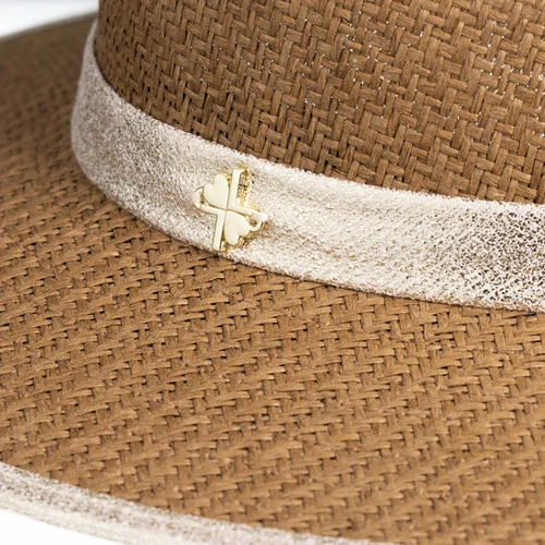 Straw Woven Hat With Embellished Tennis Brooch - Image 7