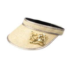 Straw Woven Visor With Gold Metal Octopus Brooch
