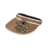 Straw Woven Visor With Embellished Black & Gold Octopus Brooch