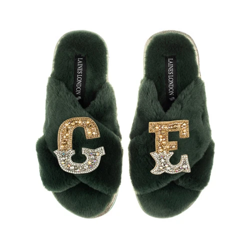 Classic Laines Slippers With Double Gold & Silver Initial Brooches - Image 7
