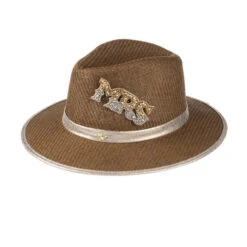 Straw Woven Hat With Embellished Mrs Brooch