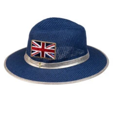 Straw Woven Hat With Embellished Union Jack Brooch