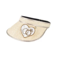 Straw Woven Visor With Embellished Wedding Rings Heart Brooch