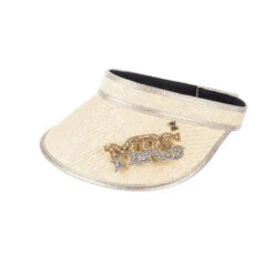 Straw Woven Visor With Embellished Mrs Brooch