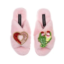 Classic Laines Slippers With Heart & Lovebirds Brooches